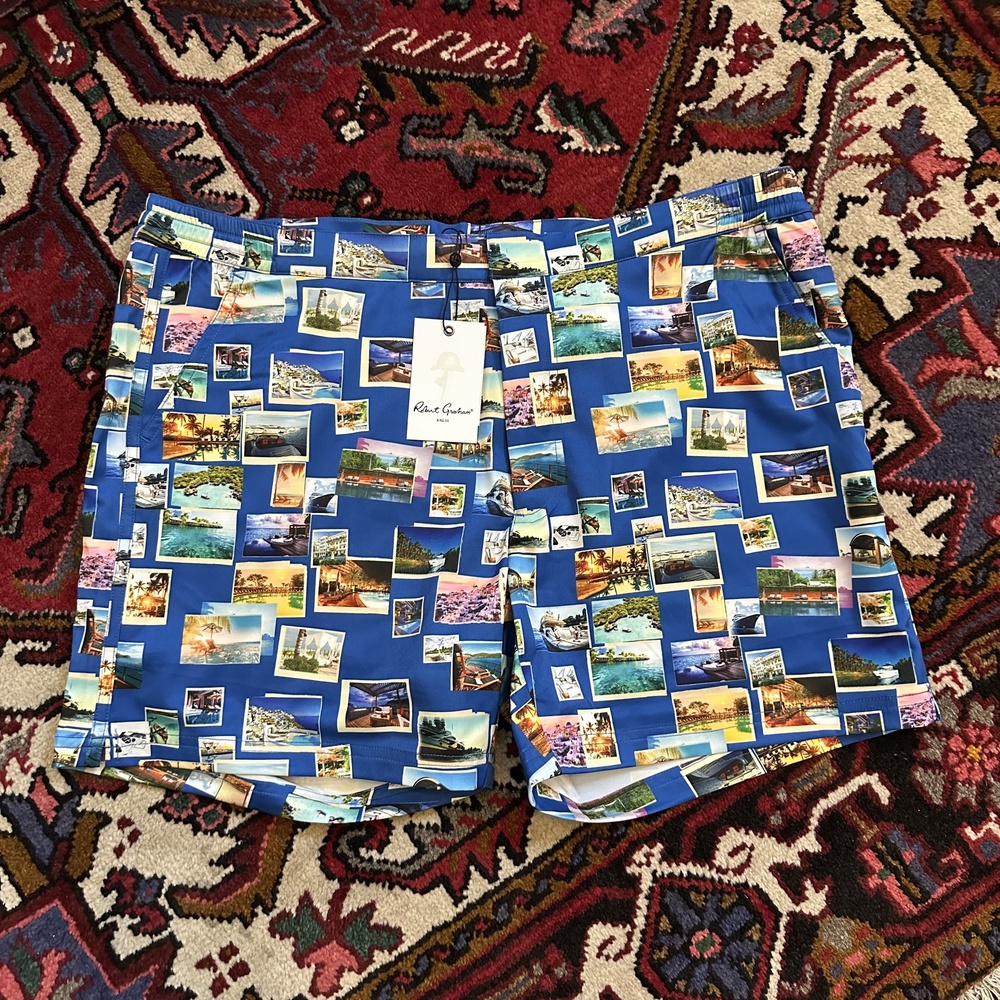 NWT Robert Graham Patchwork Picture Graphic Swim Trunks Size XL